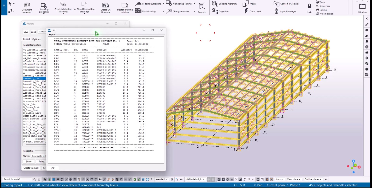 Tekla kolon assembly çizimi
